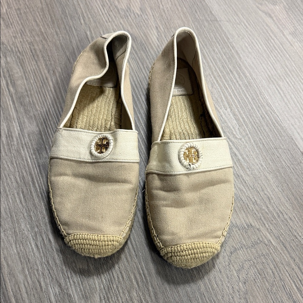 Tory Burch Beige Canvas Espadrille Flats